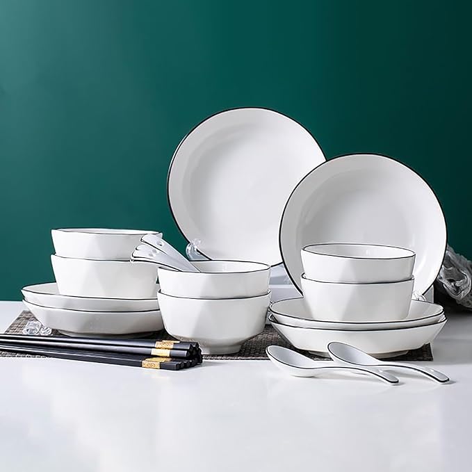 Reusable Dinnerware Sets for 6 Stackable Plates Bowls Set Modern Style Kitchen Dinner Set Dishwasher &amp Microwave Safe Dish Sets Smooth Surface and Easy to Clean 18/24/26 Pieces(24 Pieces)