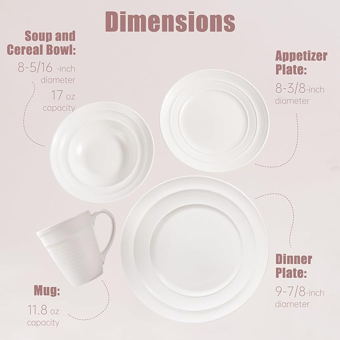Modern Ceramic Dinnerware Set 4-Piece Mug Bowl and Dinner Plates (White)