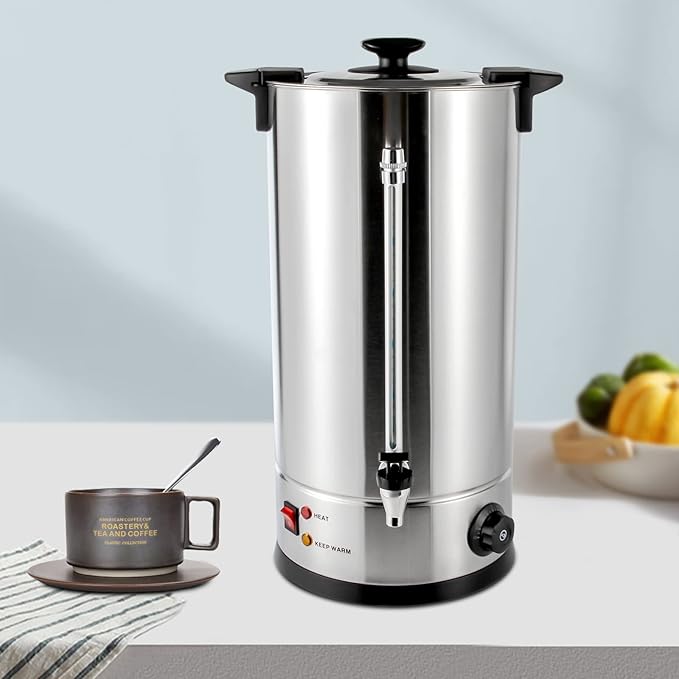 Commercial Grade Stainless Steel Coffee Urn &amp Hot Water Dispenser – 12L 15L 25L Capacity 1KW/1.4KW 110V US Plug for Home Office Party Wedding Events (25 Liters)