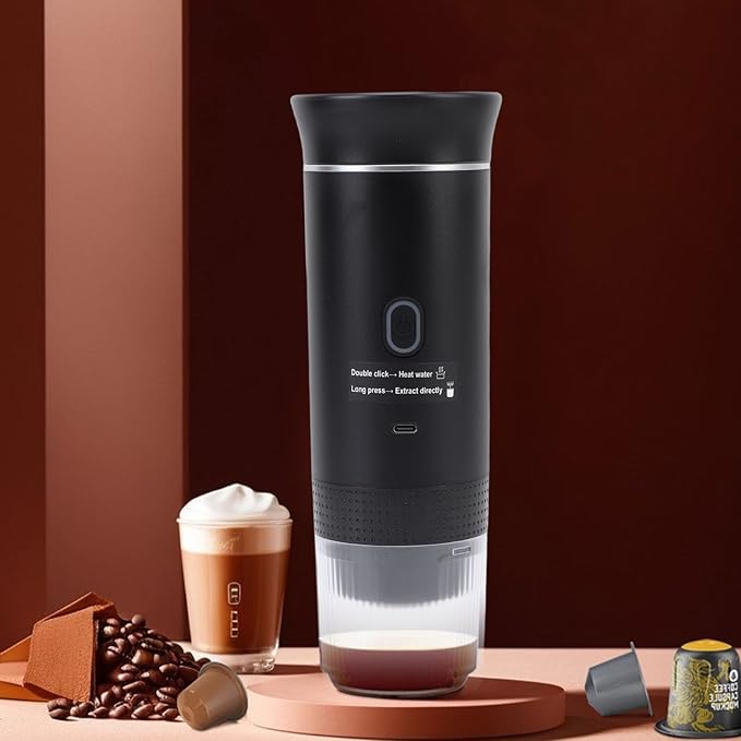 Luqeeg 72W 120ML Cup Portable Coffee Maker Full Automatic Machine Outdoor Ground Coffee Maker with USB C Charging &amp 20 Bar Pressure for Camping RV Hiking Office Travel (Black)