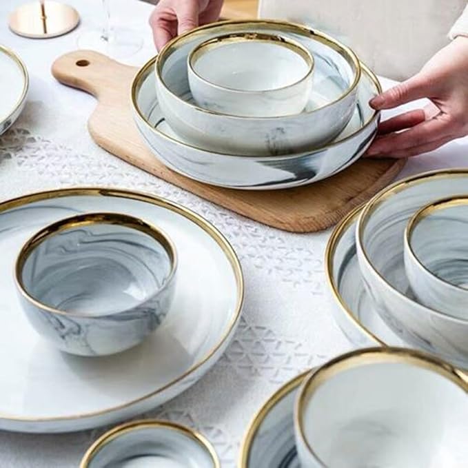 Ceramic Dinner Plates Set Dishes Marble Design Food Plate Dinnerware SetColor-1 Person Set