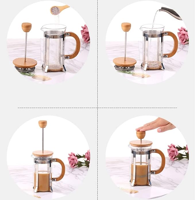 French Press Coffee &amp Tea Maker Heat Resistant Borosilicate Glass Coffee Press Bamboo Handle Small Coffee Maker Durable Easy Clean 100% BPA Free 800ML (Size : 600ml)