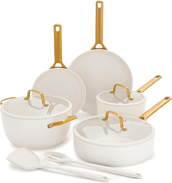 GreenPan Nonstick Reserve Pro 10 Piece Cookware Set NSF Certified Ceramic Hard Anodized PFAS-Free Pots &amp Pans Set with Lids Stainless Steel Handles Oven &amp Dishwasher Safe Cream White