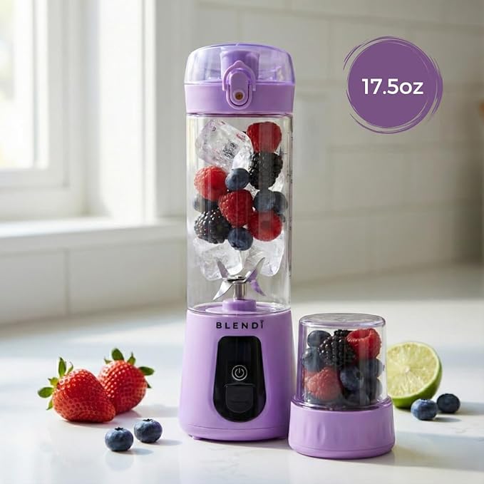 BLENDi Pro+ Portable Blender (17.5oz Purple) – Powerful Ice Crushing 120W Motor USB-C Rechargeable Cordless Personal Blender Smoothies Shakes &amp More – BPA-Free Self-Cleaning Travel-Friendly