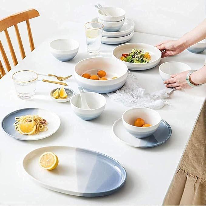 Dinnerware Sets Dish Set17 PiecePorcelain Hand-Painted Ink Painting with Gradient Underglaze Ceramic Combination SetService for 4 People
