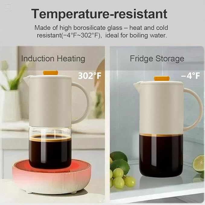 Delove Cold Brew Coffee Maker with Auto Spout – Shatterproof Plastic Shell Wide Mouth Design – 62 oz (1.9 Quart) Iced Tea Glass Carafe with Removable Removable Mesh Filter (2 Beige)