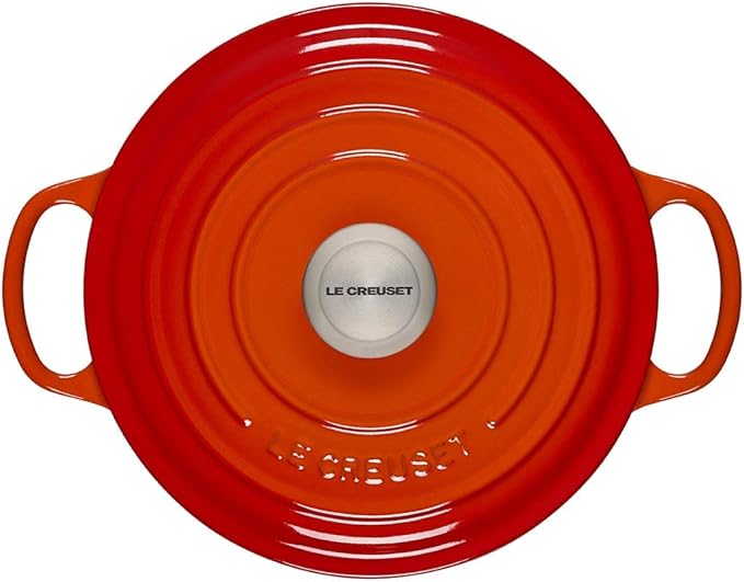 Le Creuset 8 Piece Multi-Purpose Enameled Cast Iron with SS Knobs Stoneware and Toughened Nonstick PRO Fry Pan Complete Cookware Set - Flame