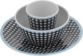 Dark Blue Grid Pattern Melamine Tableware Set Dinnerware Cutlery Salad Plate Bowl Cup Kit for Home Restaurant Scald Proof Tableware with 500ml Bowl 260ml Cup