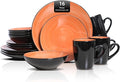 Sonoma 16 Piece Stoneware Dinner Set Outside Black + Inside Handpainted Color Orange with speckle