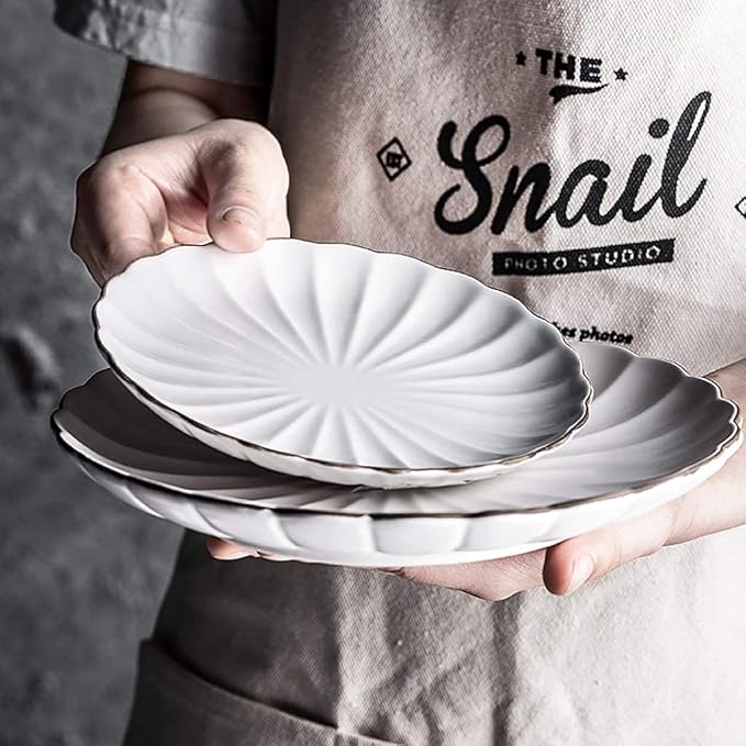 Dinner SetCeramics Dinner Sets 45 Pieces Petal Design Matte Porcelain Dinnerware Set | Cereals Bowl &amp Mug &amp Plate for Wedding Gifts and Family PartyA~White