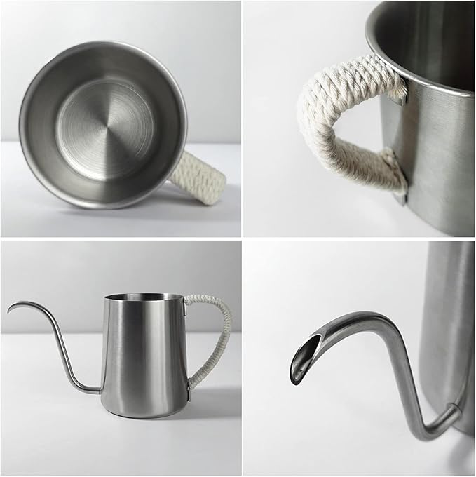 Pour Over Coffee Maker Set with Gooseneck Kettle Stainless Steel Hollow Filter Holder with Paper Coffee FiltersDIY Manual Coffee Maker Set for Coffee Lovers