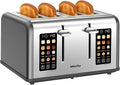 Mecity 4 Slice Toaster with Touch Screen Control 4 Wide Slots Stainless Steel Smart Bread Toaster for Bagels Muffins Waffles Dual Control Panel Timer Defrost Reheat 120V 1650W Pearl Grey