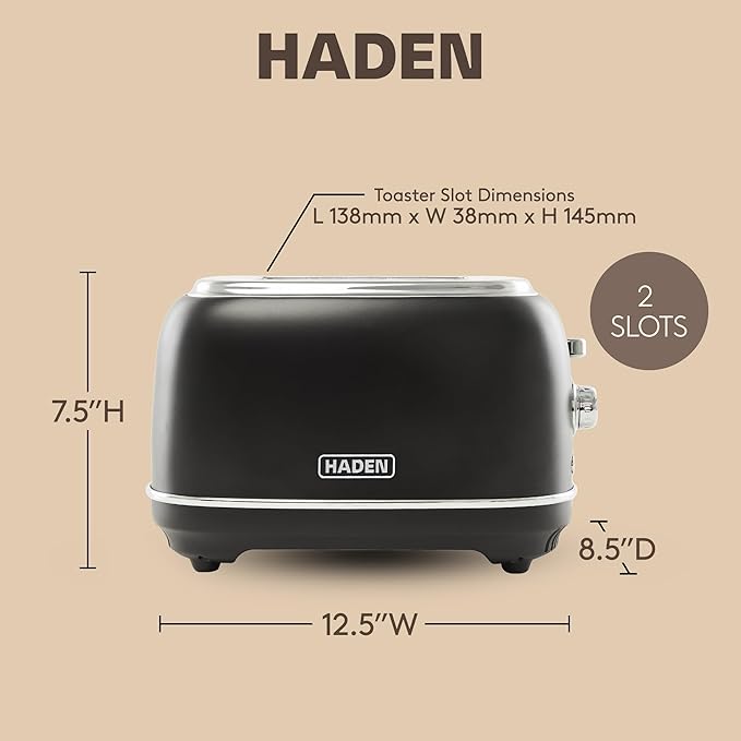 Haden Heritage 2 Slice Wide Slot Stainless Steel Toaster with Adjustable Browning Control &amp Non-Slip Feet Black &amp Chrome