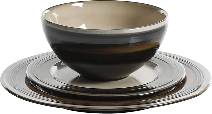 12-Piece Stoneware Dinnerware Set in Brown Modern Glazed Dishware Collection for Everyday Dining