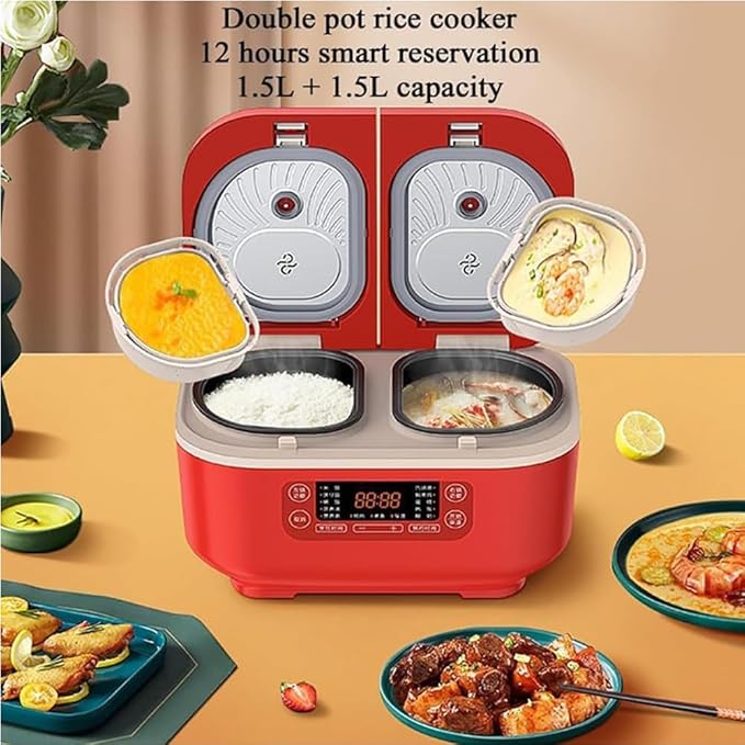Professional Household Multi-Functional Rice Cooker Double Inner Pot and Double Body Intelligent Rice Cooker Smart Touch Control Non-Stick Inner Pot Rice Cooker 12-Hour Timer