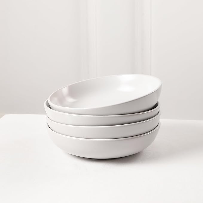 Earth &amp Clay Mia 12-Piece Stoneware Dinnerware Set Plates and Bowls Set Dishwasher and Microwave Safe Dish Set for 4 White
