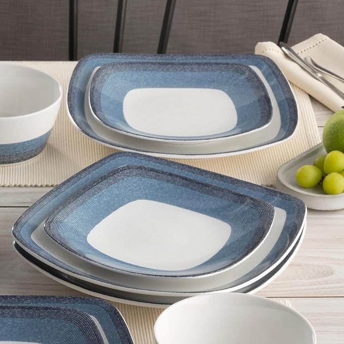 Noritake Colorscapes Layers Navy 12-Piece Square Dinnerware Set Service for 4