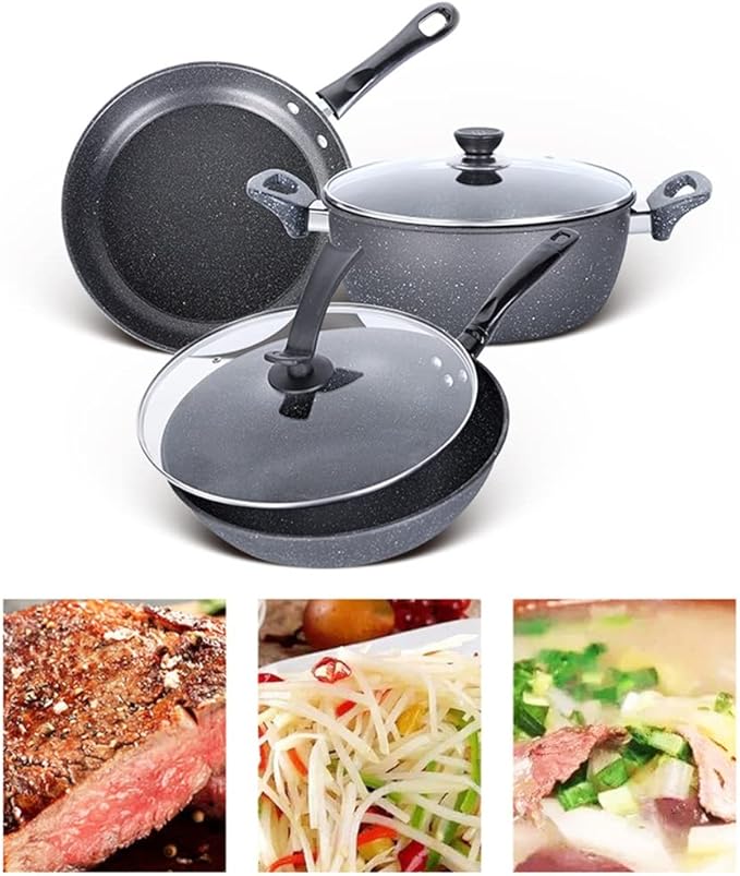 Light Grey Cookware Set Soup Pot Set Frying Pan Milk Pot Cooking Pot Pan Non-Stick Pan Set Casserole Wok