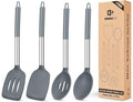 Pack of 4 Silicone Cooking Utensils Set Non Stick Large Solid Spatulas Heat Resistant Gray Slotted Spoons Ideal BPA Free Kitchen Turners for Frying MixingServingDrainingTurningStirring