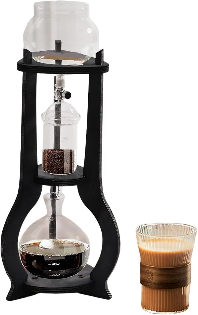 Tower Coffee Maker 600ml Cold Brew Coffee Maker - Glass Ice Dripper for Slow-Drip Iced Coffee &amp Cold Brew Home Barista &amp Iced Coffee Lovers Around 6-8 Cup (Gray)