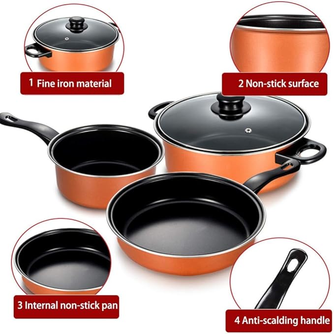 Nonstick Cookware Set Induction3 Piece Cooking Pots and Pans with Lids Home Kitchenware with Saucepan Frying Pan Stockpot Oven SafeEasy to Clean Large Pan