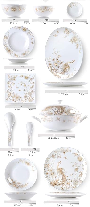 Dinnerware Set Family Dinner Service Set50-Piece White &amp Gold Bone China Dinnerware Set Tabletops Bone White Porcelain Round Dinnerware Collection S