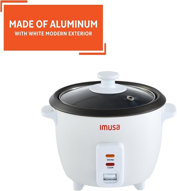 IMUSA USA GAU-00011 Electric Nonstick Rice Cooker 3-Cup (Uncooked) 6-Cup (Cooked) White