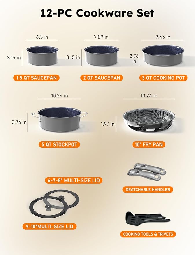 Pro DUXANO Ceramic Pots and Pans Set 2026 Upgraded Hybrid 3-Ply Stainless Steel Skillet 2X Non Stick High Heat Sear PFAS PTFE PFOA Free Non Toxic Induction CookwareRemovable HandleOven Safe12PC