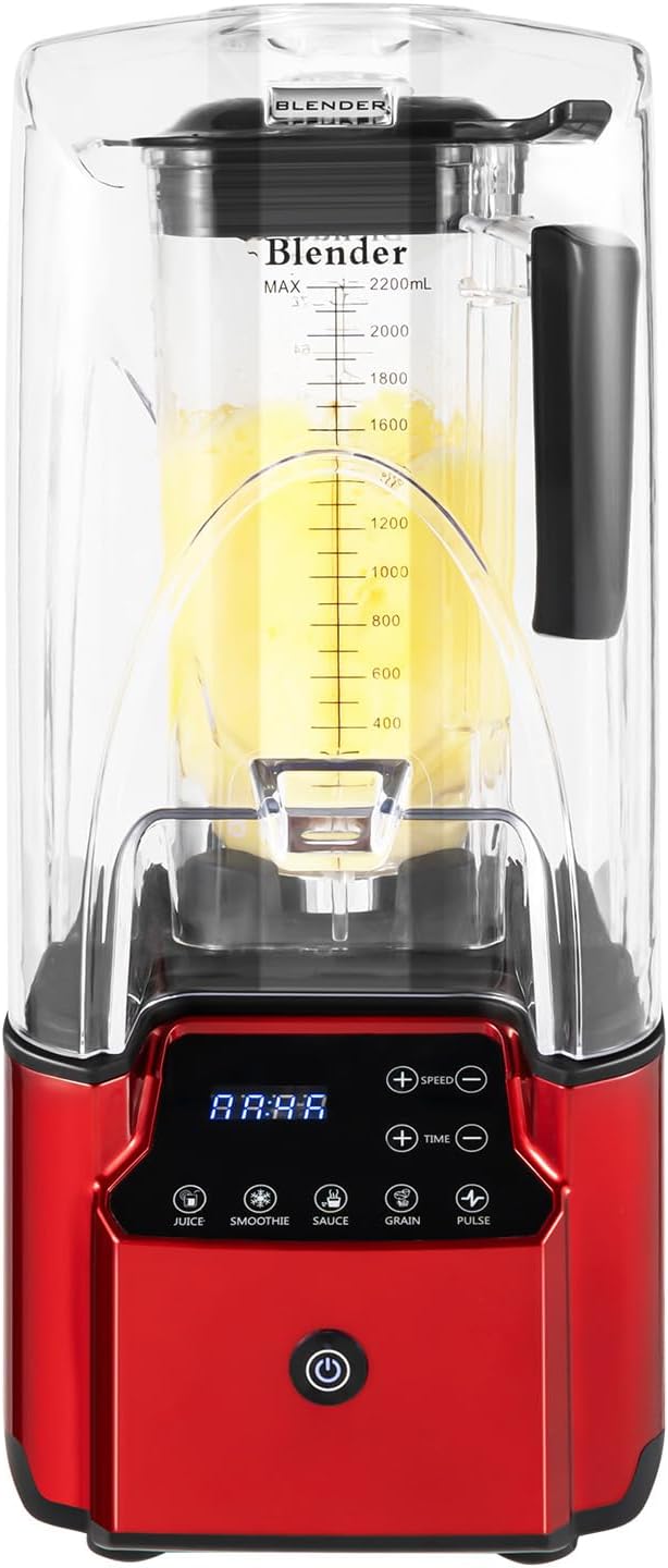 Soundproof Commercial Blender with Six 3D Steel Blades for Fast Ice Crushing Four Preset Blending Speeds 8-Speed Smart Touch Buttons Self-Cleaning(2200W 110V)