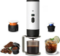 RQUOIRE 3-in-1 Portable Coffee Maker Espresso Machine Self-Heating Travel Coffee Maker Compatible with NS DG Pods &amp Ground Coffee Small Mini Espresso Machine for Car Camping Hiking With Stand