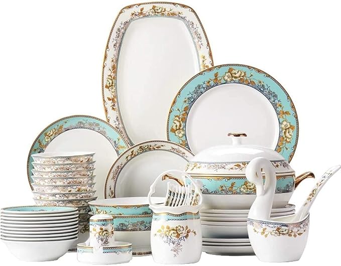 Dinnerware Sets - Luxury Dishes Service Set Ceramics Dinnerware Set with 50-Piece Bowl/Stockpot/Dish/Spoon|Bone China Dinner Sets Porcelain Combination SetOne Color-30piecesOne Color-30pieces