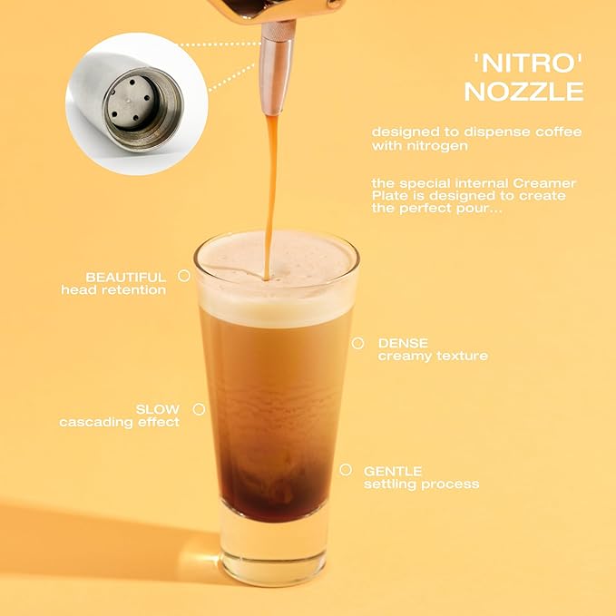 1L Nitro Coffee Maker Aluminum Nitro Cold Brew Coffee Maker with Special Nitro Diffuser Nozzle &amp Cold Brew Maker for Making Nitro Cold Brew 1 Quart/1L Includes (10) Nitro Cartridges