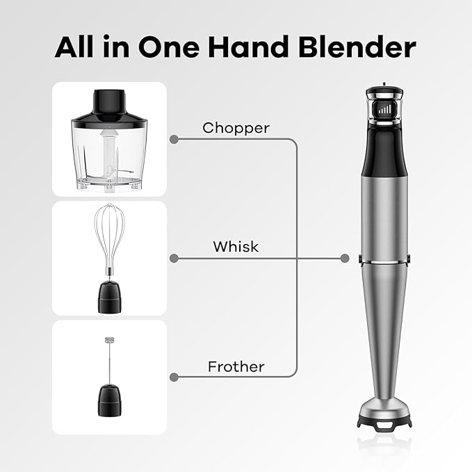 Immersion Blender Handheld 1100W Corded Stick Hand Blenders for Kitchen with Trigger Speed Control with Whisk Milk Frother Attachemnts Perfect Emulsifier for Soup Smoothie Puree 5 in 1