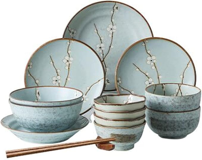 Elegant Dinnerware Set Dinner Plates Bowls Set Ceramic Tableware Set 12-Piece Blue Plum Bowl and Plate Ceramic Tableware Set 4-Person Tableware