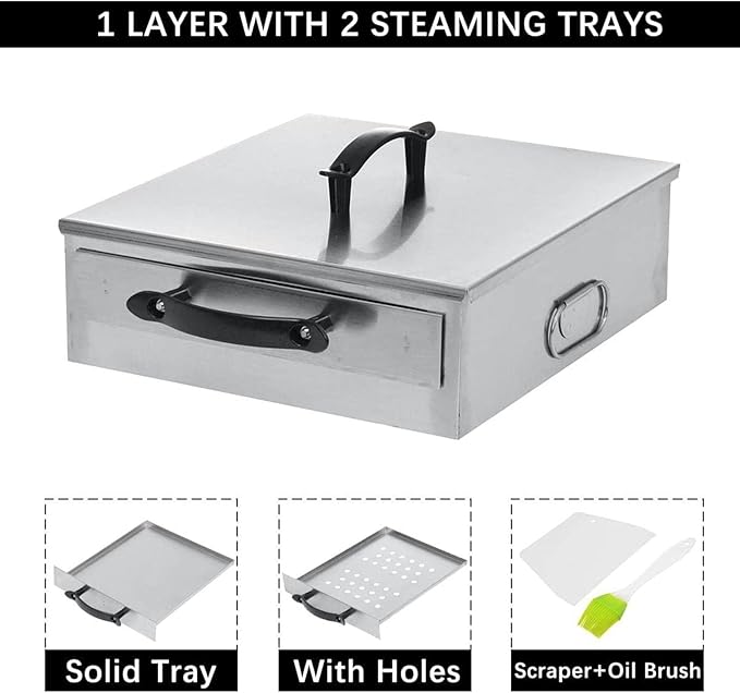 Rice Noodle Rolls Machine Stainless Steel Rice Noodle Roll Steamer Drawer Steaming Food Cookware Set for Kitchen Storage Container1 Layer