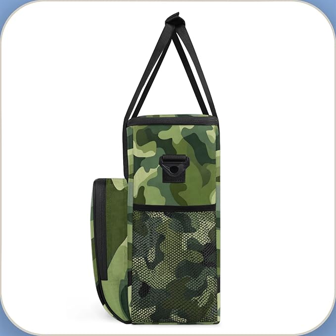 Green Camo Coffee Maker Travel Bag for Keurig K-Mini/K-Mini Plus Insulated Waterproof Tote with Pockets for K-Cup Portable Single-Serve Brewer Case