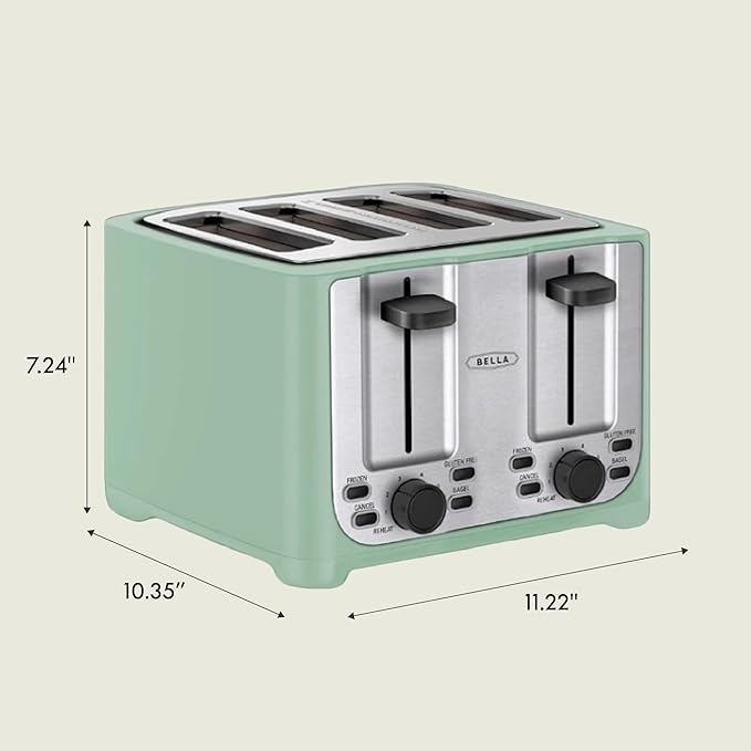 BELLA 4 Slice Toaster with Auto Shut Off - Extra Wide Slots &amp Removable Crumb Tray and Cancel Defrost &amp Reheat Function - Toast Bread &amp Bagel Sage