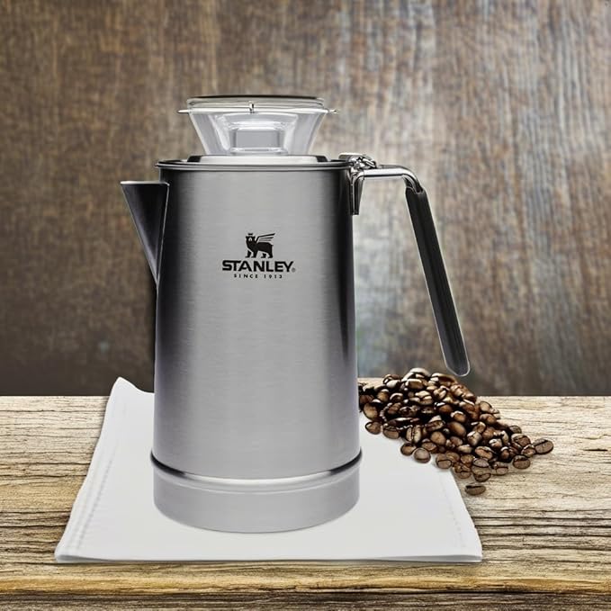 STANLEY Coffee Percolator 1.1QT Stainless Steel Wide Mouth Coffee PressLarge Capacity Ergonomic Handle Dishwasher Safe
