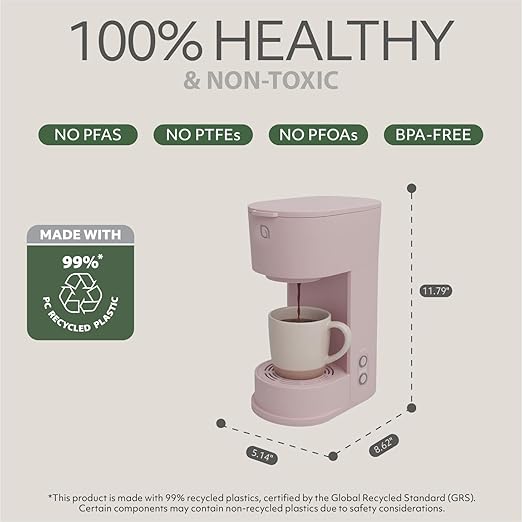 WILLOW K-Cup Coffee Maker Single Serve Coffee Maker with 6 to 12oz Brew Size &amp Strong Brew Option Single Cup Coffee maker made with 99% PCR Recycled Plastics Coffee Machine - PINK