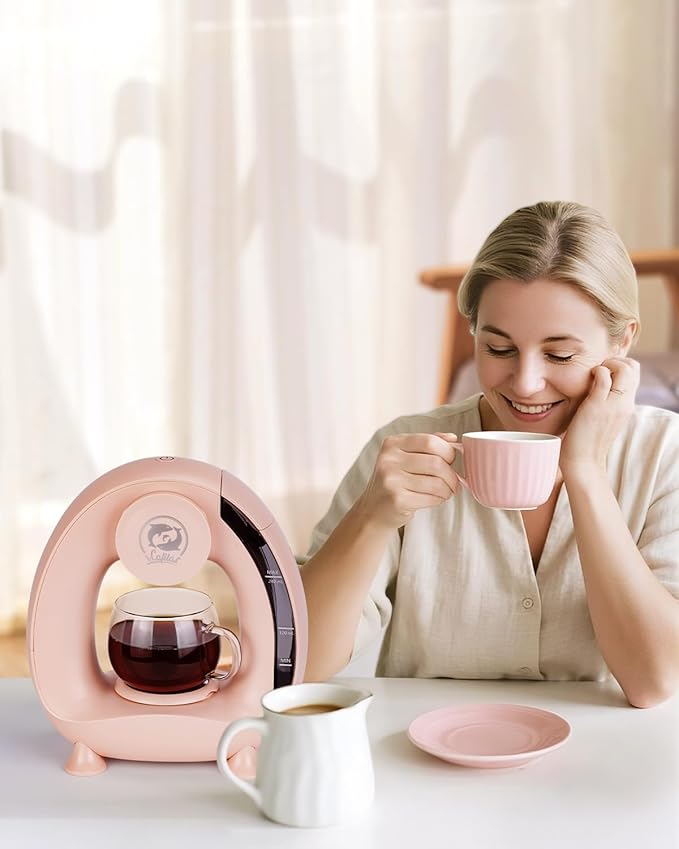 2-in-1 Coffee Maker Fast Brew in 1.5mins Single Serve Coffee Machine Compatible with K-Cup Pods &amp Ground Coffee 1400W with 20s Preheat Compact for HomeSmall PlaceOffice &amp RV 8ozPink