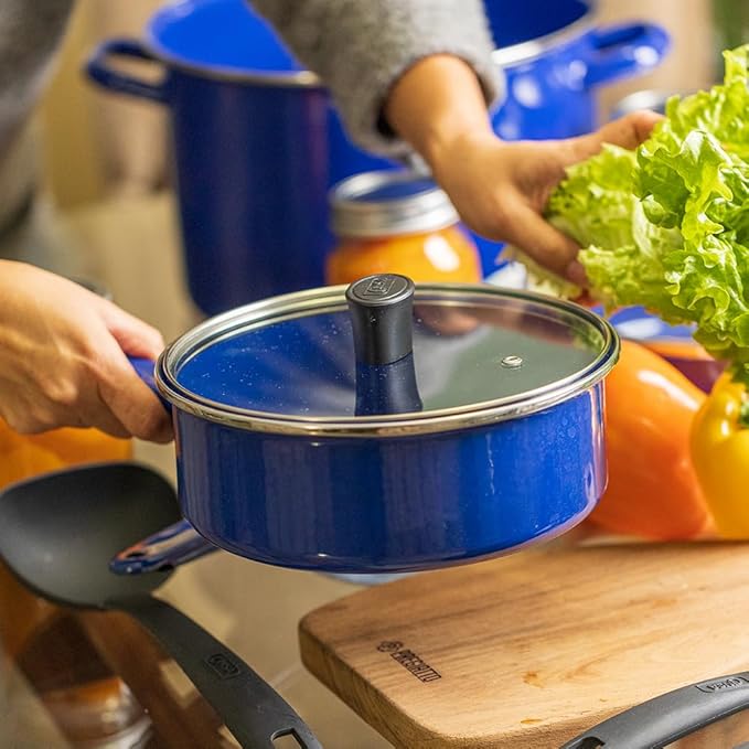 Cinsa 11-Piece Cookware Set Enamel on Steel Compatible with Gas Induction &amp Electric Stoves