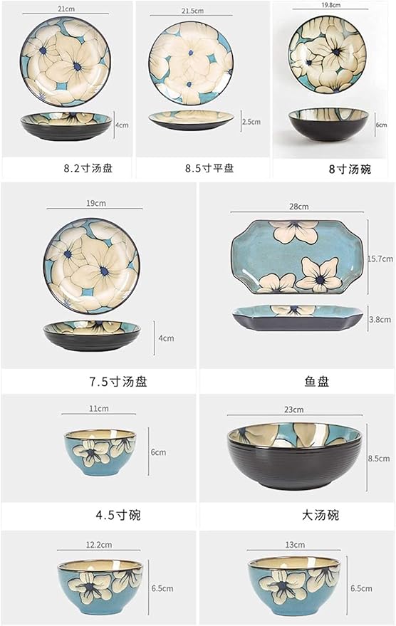 Elegant Dinnerware Set Dinner Plates Bowls Set Hand-Painted Dinnerware Set Rice Bowl Soup Bowl Dinner Plate Fish Plate Combination Ceramic Household Service For 228Piece