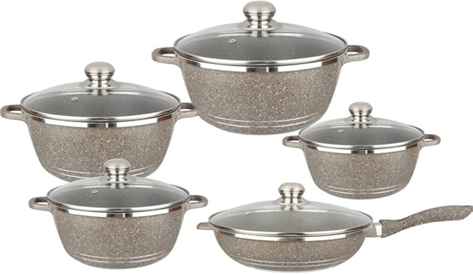 Pots and Pans Sets Nonstick Cookware Sets Granite Cooking Pots and Pans with Glass LidsMarble Coated Aluminium Home Kitchenware with SaucepansFrying PanStock Pot10 Piece