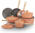 12Pcs Pots and Pans set Nonstick Cookware set Die-cast Aluminum cookware Kitchen Induction Pots and Pans cooking set Lid design PFOA-free Orange Pink (Pink)