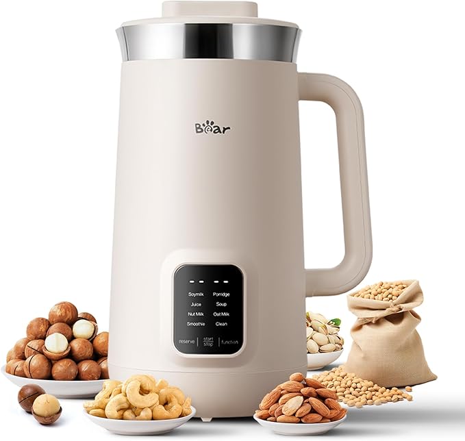Bear 8 in 1 Nut Milk Maker Machine 40oz/1.2L Soy Milk Maker with Self Clean/12H Delay/6H Keep Warm One Touch Almond Milk Maker for Homemade Oat Soup Juice Plant Based and Non Dairy Beverages