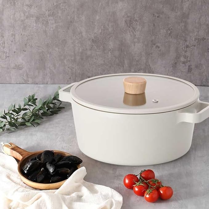 FIKA 5-Piece Nonstick Cookware Pot and Pan Set with Lid Healthy Cooking Ceramic Coated Skillet with Natural Wood Handle Induction Gas Stove Compatible Kitchenware Everyday Cooking Made in Korea