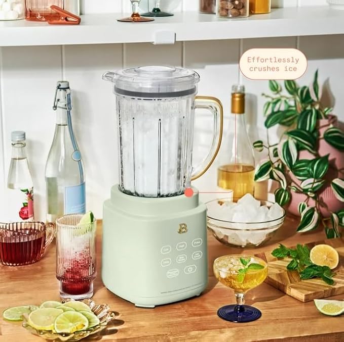 Beauti Power Exact Blender System with 700 W Motor 50oz Tritan Jar 20oz Single-Serve Cup No Drippy Sippy Lid 3 Speeds &amp 4 Pre-sets Dishwasher-Safe Parts Travel Cup Included (Sage Green)