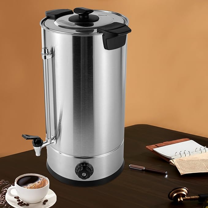 Commercial Coffee MakerStainless Steel Coffee Urn with Temperature Control Coffee Maker Hot Water Urn for Catering (25L1.4KW Silver Black)