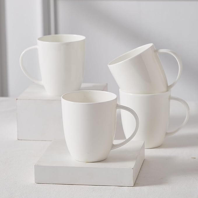 16Piece Bone China Dinnerware Set with Minimalist Pure White Design Embossed Plates Bowls mugs Chip-Resistant Lightweight Elegant and Durable Service for 4 White