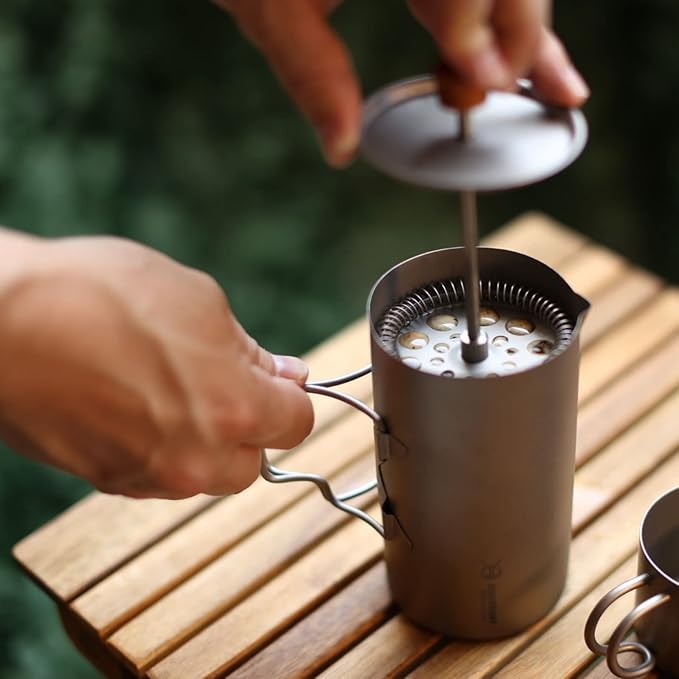 SILVERANT Titanium Coffee French Press Cup Camping Mug Travel Coffee Maker for Backpacking Hiking